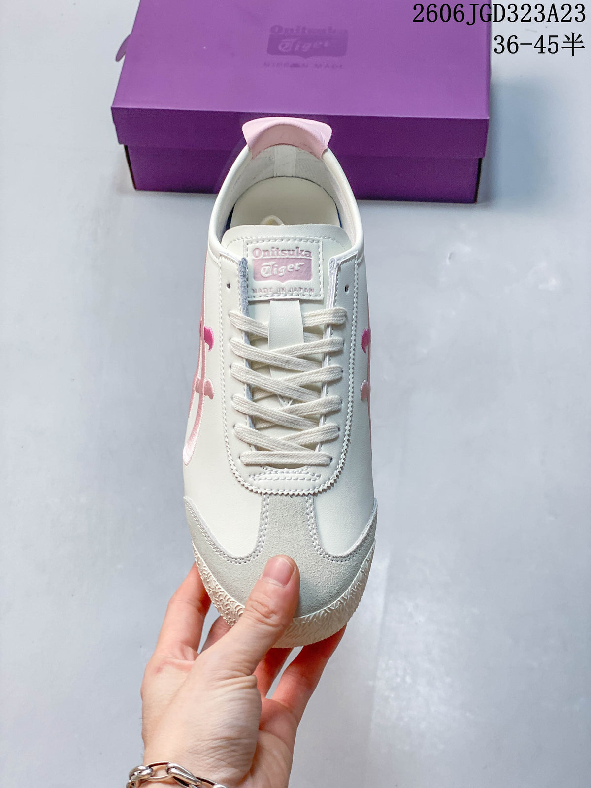Top view showing the laces, tongue label, and textured toe panel.