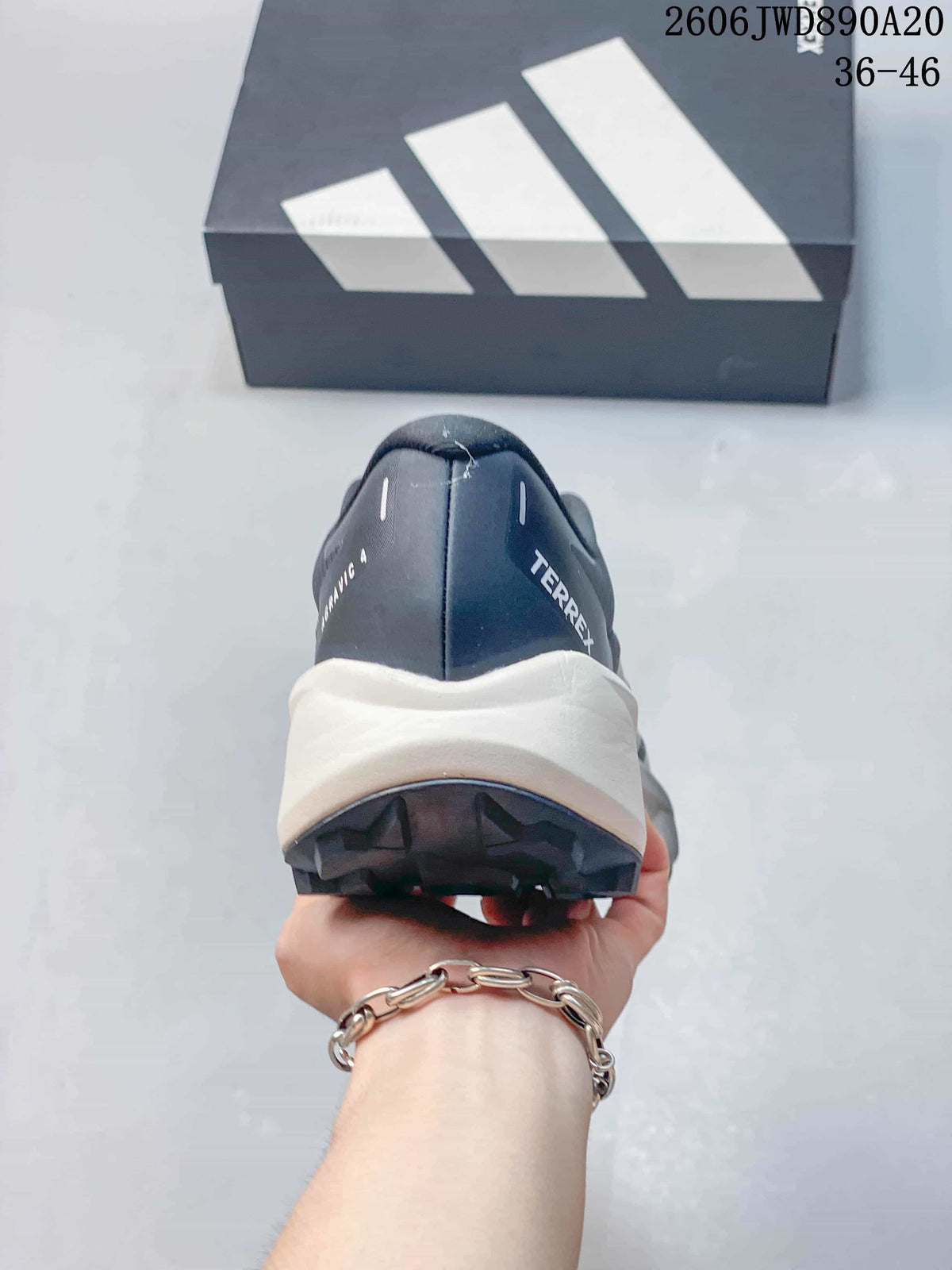 Rear view of the Terrex shoe showing its heel and midsole