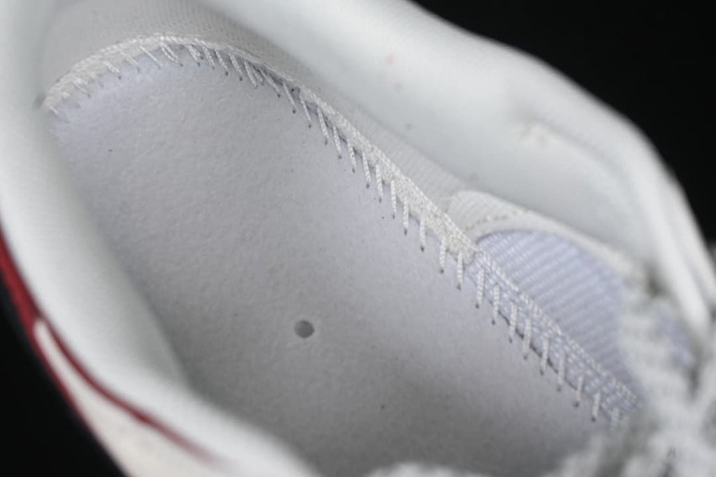 Close-up of the white shoe lining and interior stitching