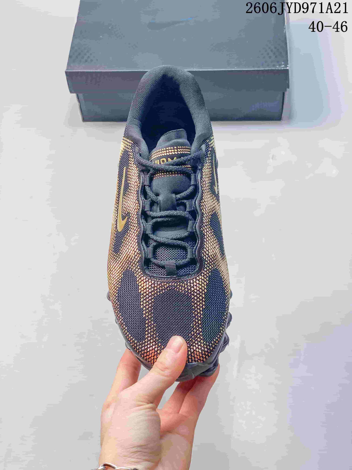 Top view of the Nike Air Liquid Max shoe showing its laces and patterned upper