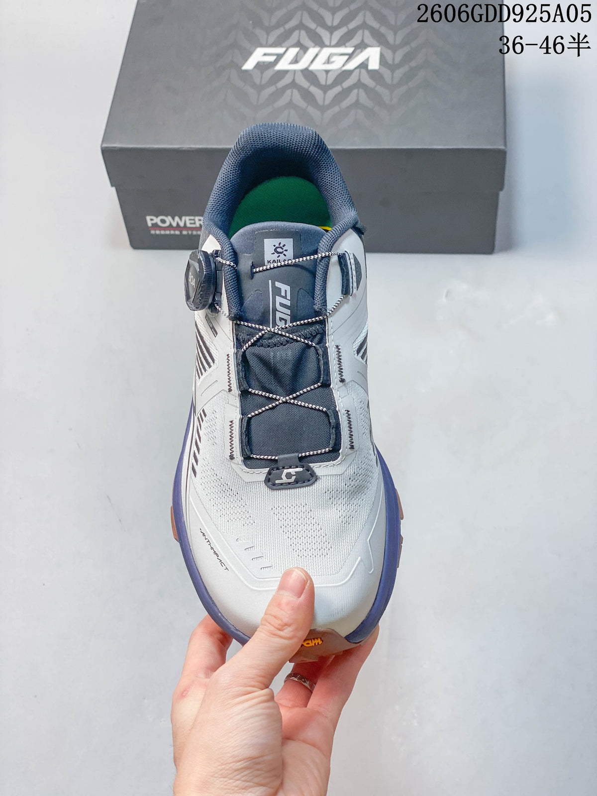 Top view showing the cord lacing and BOA dial closure of a KAILAS FUGA EX3 shoe