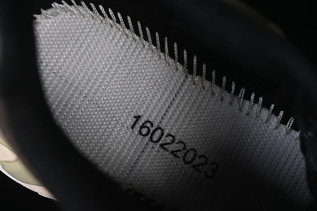 Close-up of the shoe's inner lining and printed interior marking.