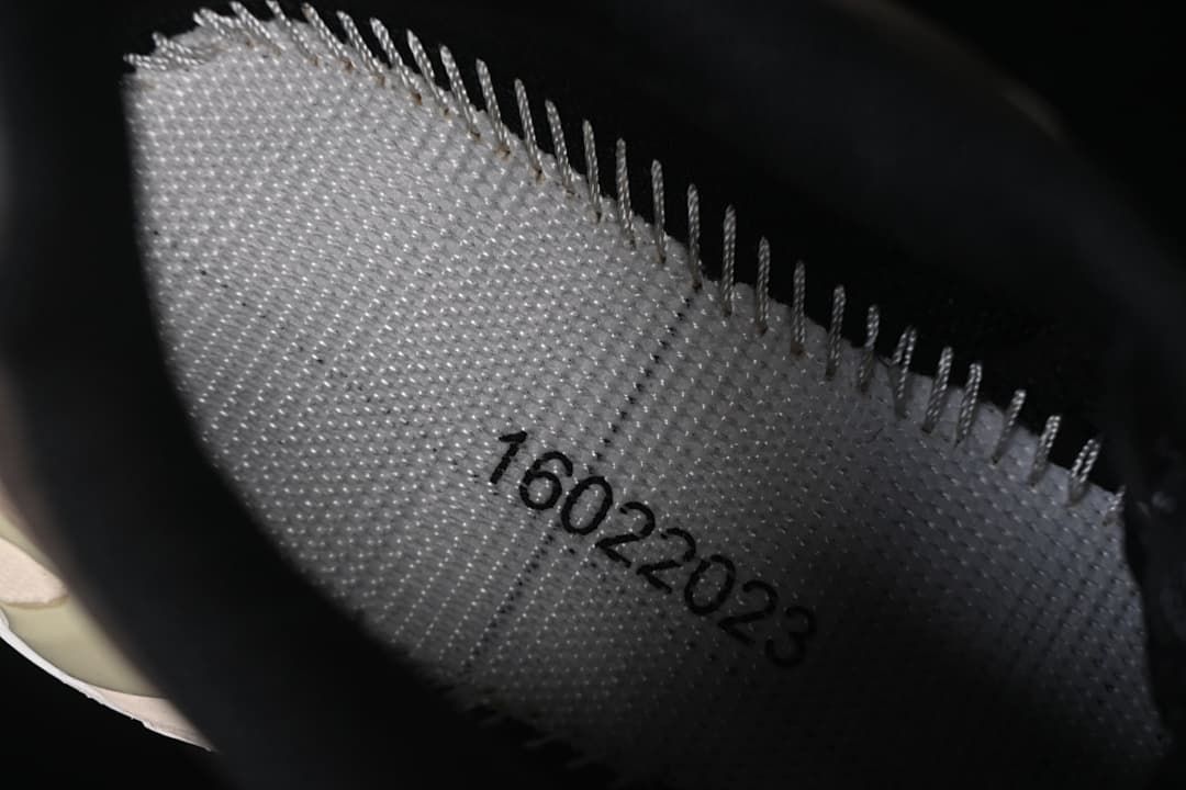 Close-up of the shoe's inner lining and printed interior marking.