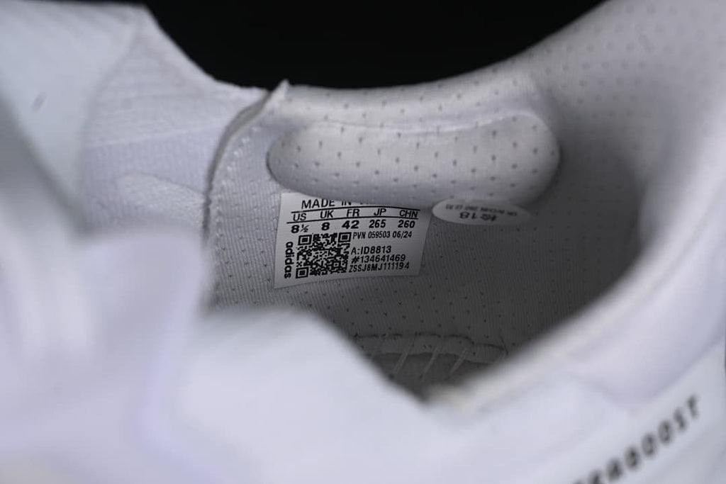 Close-up of the shoe's size and product label.