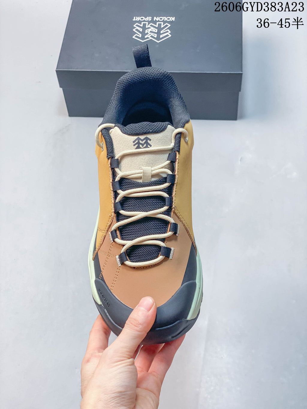 Top view showing the lace-up closure and protective toe bumper