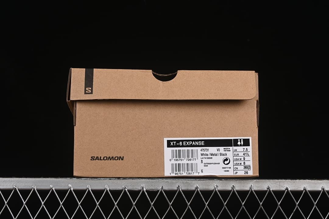 Shoebox label identifying XT-6 Expanse, article 475731, and sample size information.