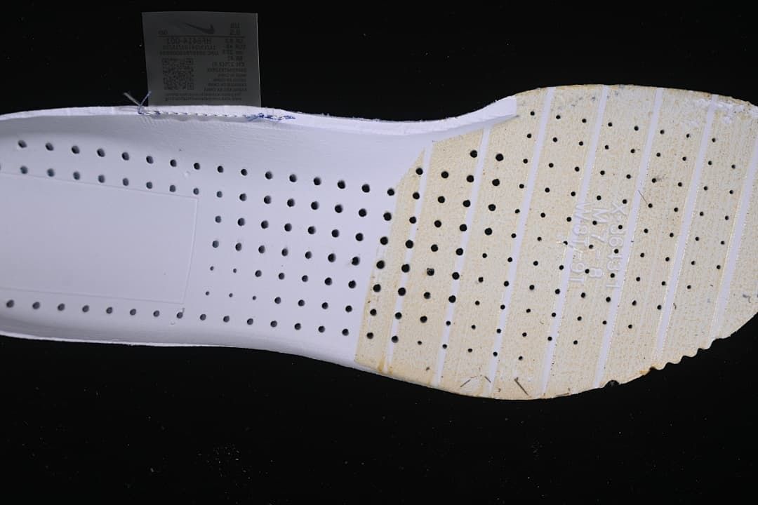 Underside view of the shoe’s perforated insole