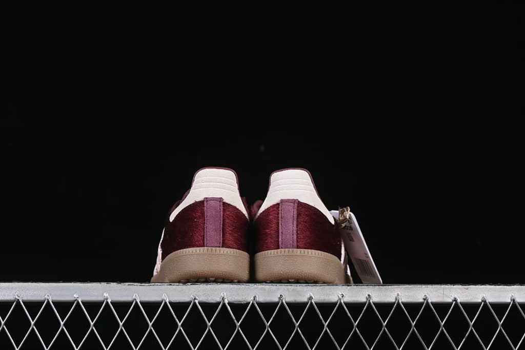 Rear view of both shoes showing pale heel details and gum soles
