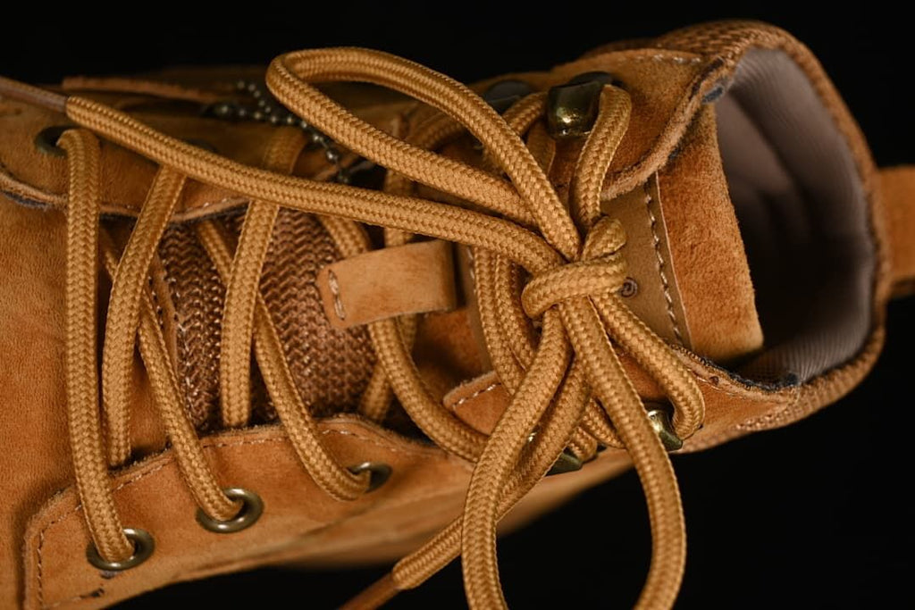 Close-up of the laces and metal hooks
