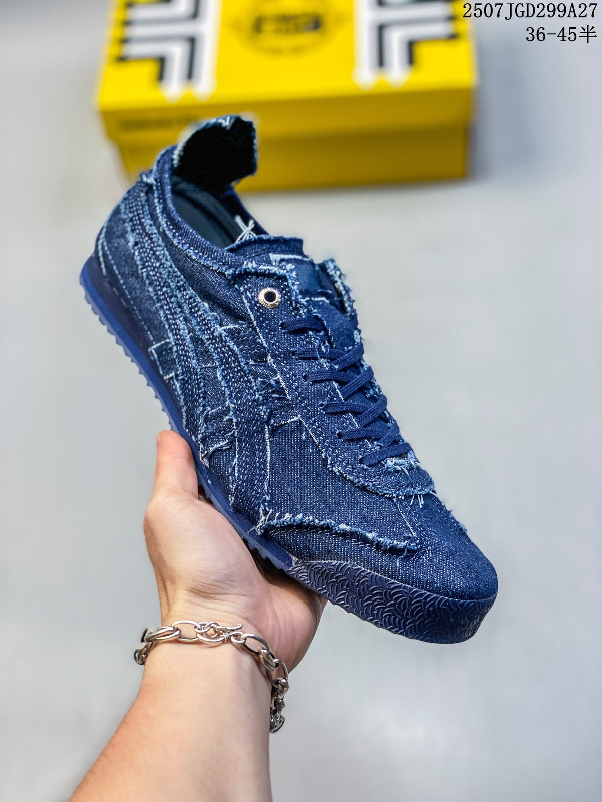 Angled side view highlighting the distressed upper, contrasting seams, and textured outsole