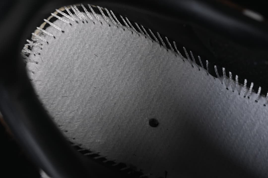 Close-up of the interior lining and stitched edge of the shoe