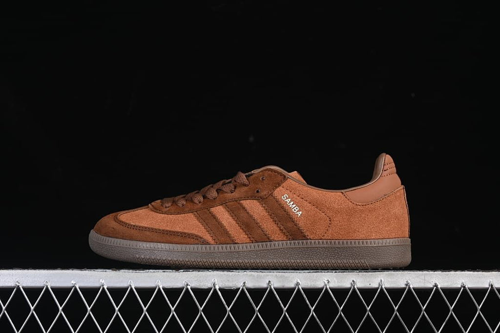 Side profile of the brown Samba sneaker