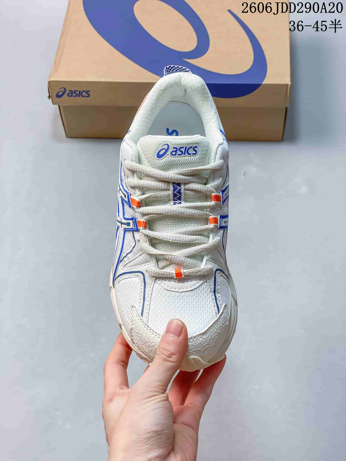 Top view of the sneaker showing its laces and toe.