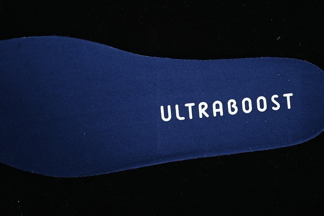 Close-up of the blue insole marked Ultraboost.