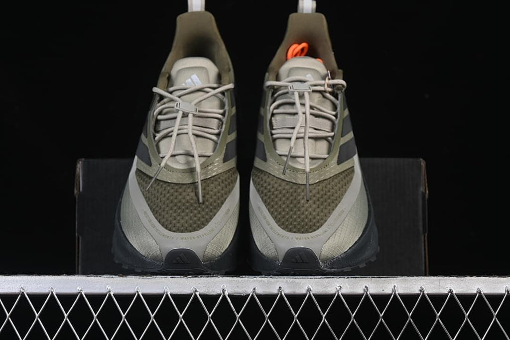 Front view of the pair showing the toe shape and laces