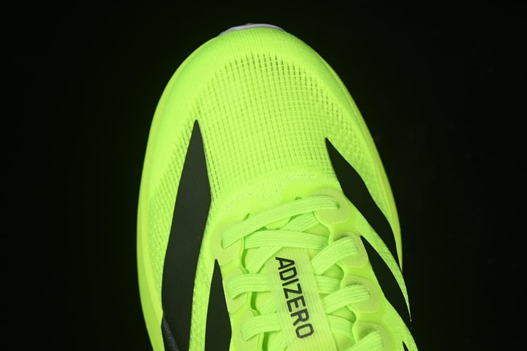 Top view of the mesh-like toe area and lace-up front.
