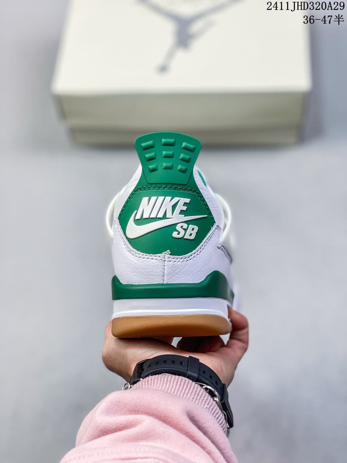 Rear view of the sneaker with green heel detail
