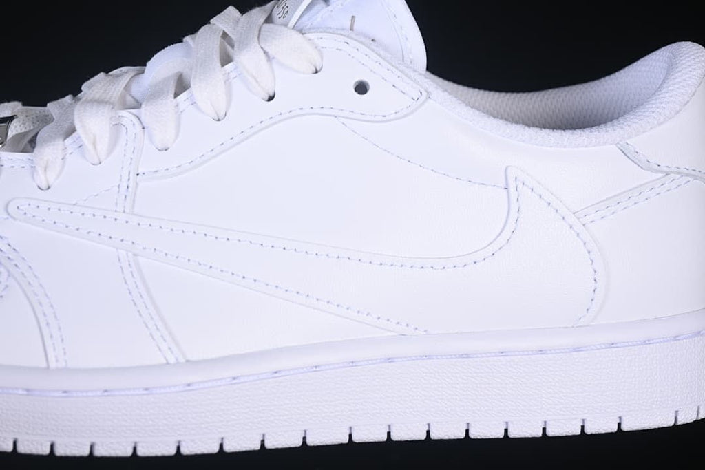 Close-up of the white side Swoosh and stitched panels