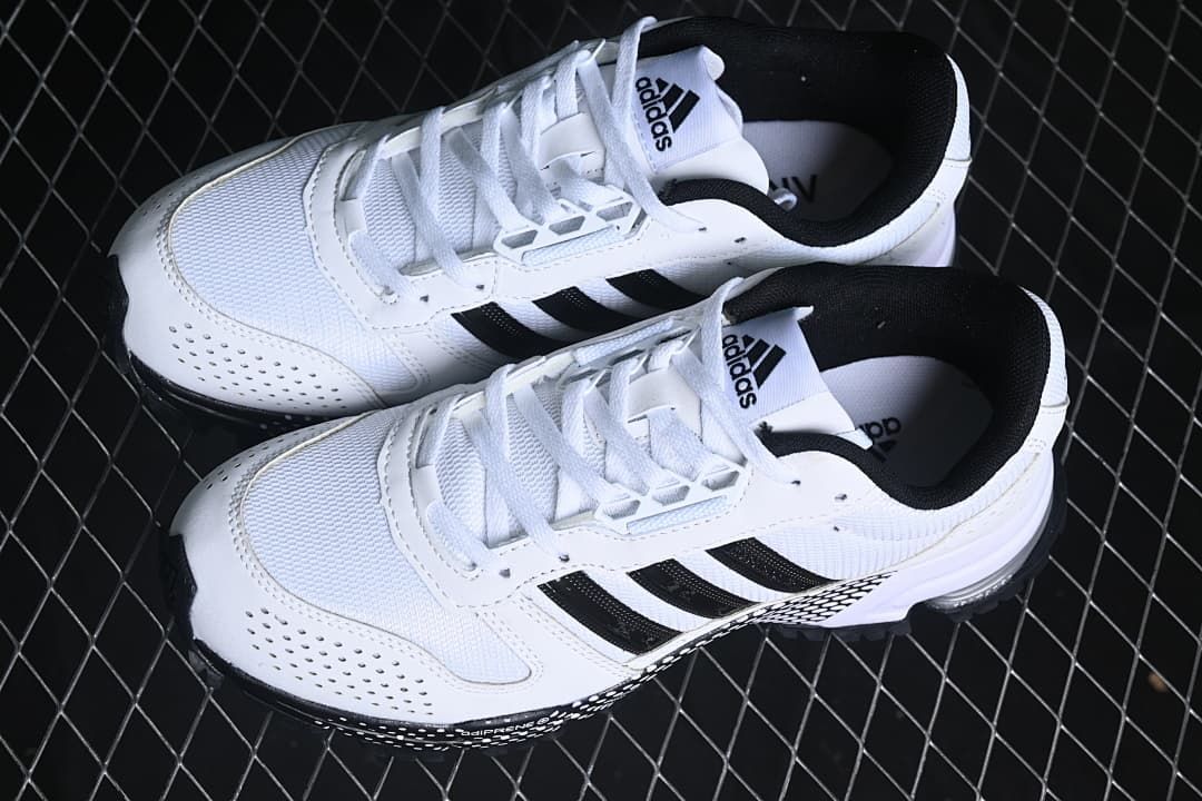 Pair of white and black D96615 sneakers viewed from above