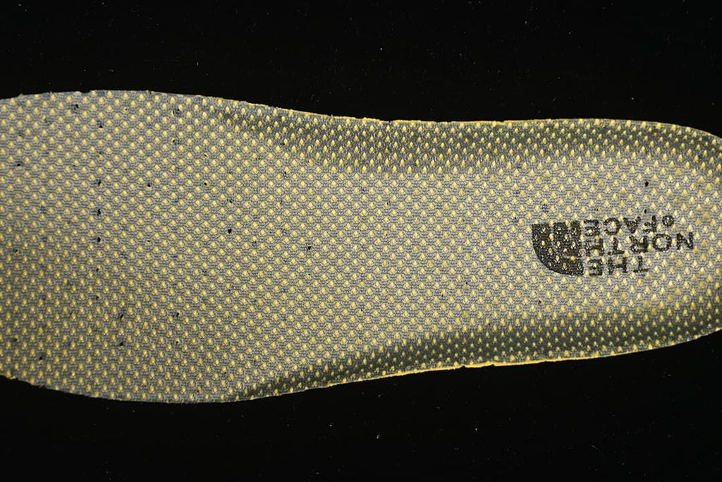Close-up of the patterned insole with The North Face branding