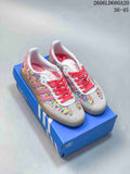 Pair of multicolor floral-patterned Samba OG low-top sneakers with pink stripes and coral laces