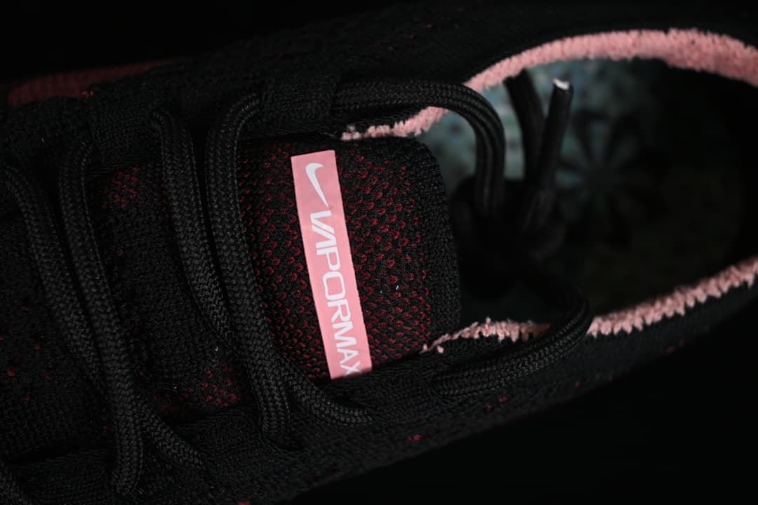 Close-up of the laces, knit tongue, and VaporMax tongue label