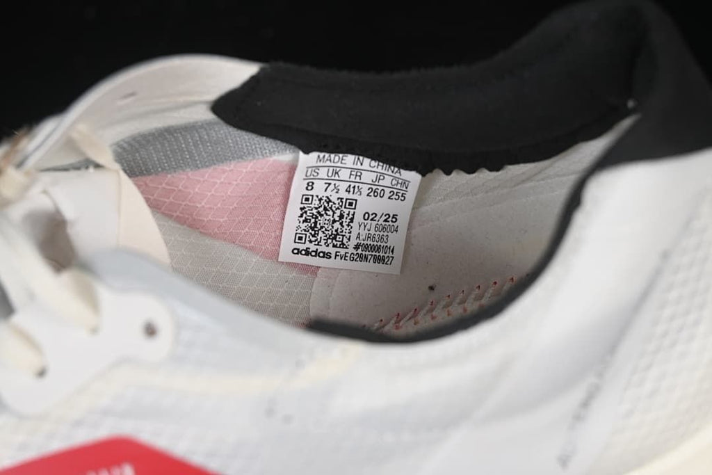 Close-up of the shoe size and style label