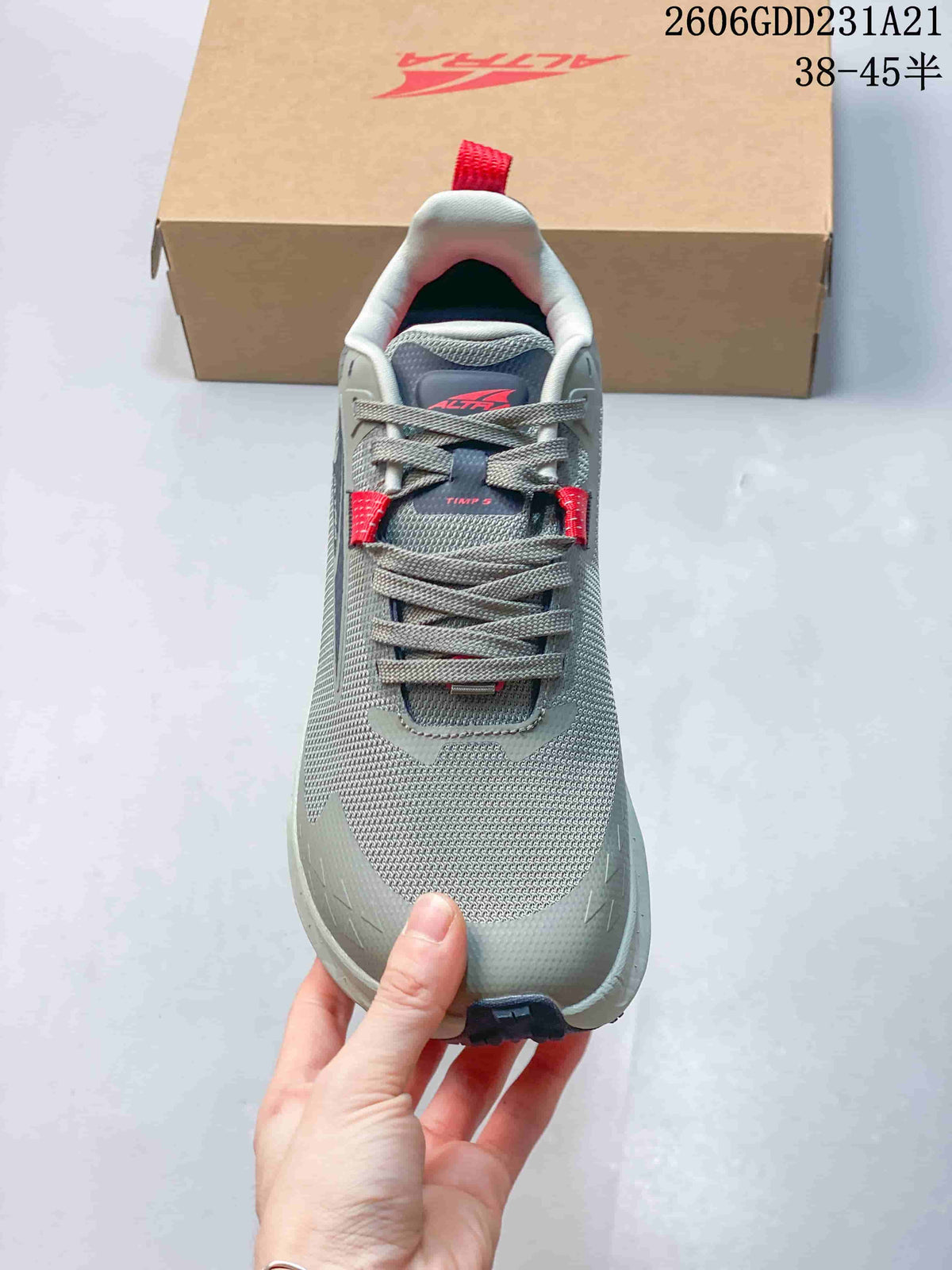 Top view showing the laces, tongue, and red lace-loop details