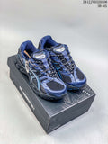 Pair of blue and black ASICS Gel-Nimbus 10.1 sneakers on a shoebox; image text shows sizes 36–45.