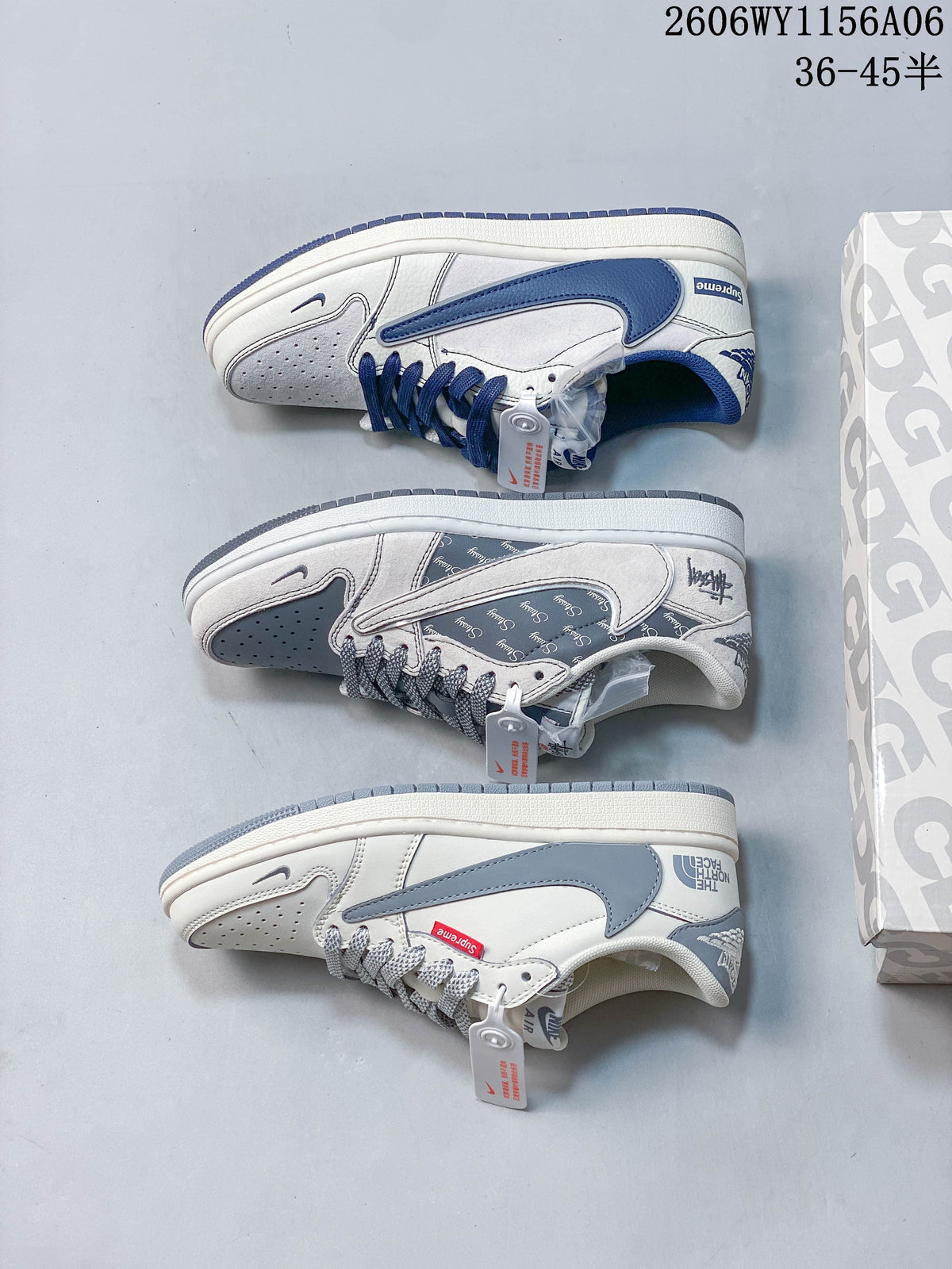 Three low-top sneaker color variations arranged side by side