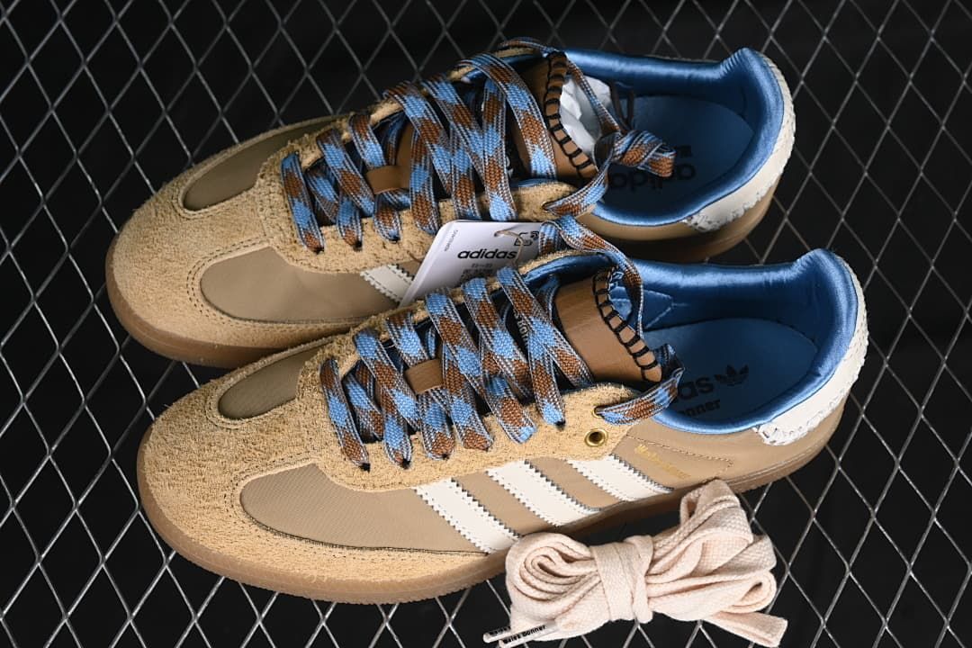 Pair of Wales Bonner Samba sneakers with an additional light-colored lace set