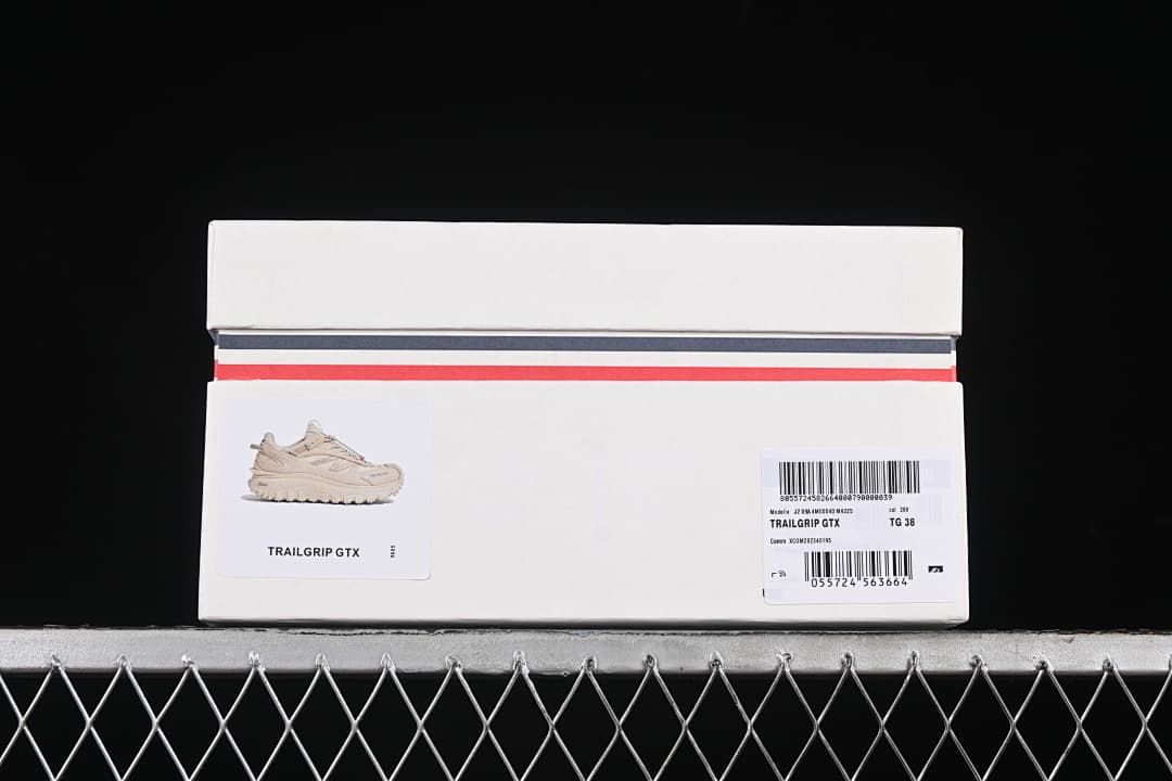 Trailgrip GTX shoe box label showing the model name and TG 38.