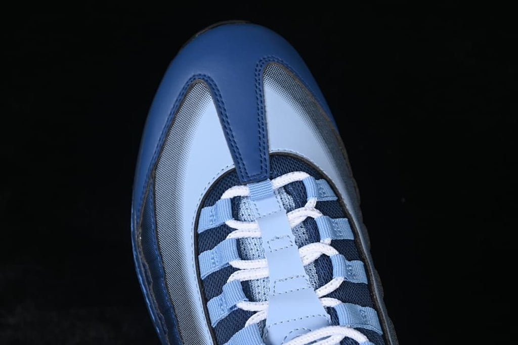 Top view of the blue toe and lace area