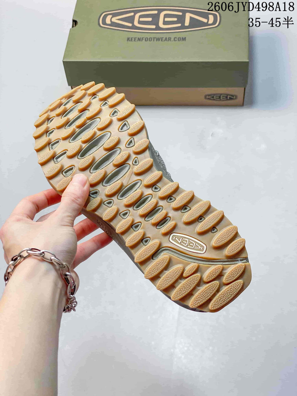 Close-up of the lugged outsole on a KEEN Jasper Rocks SP sneaker