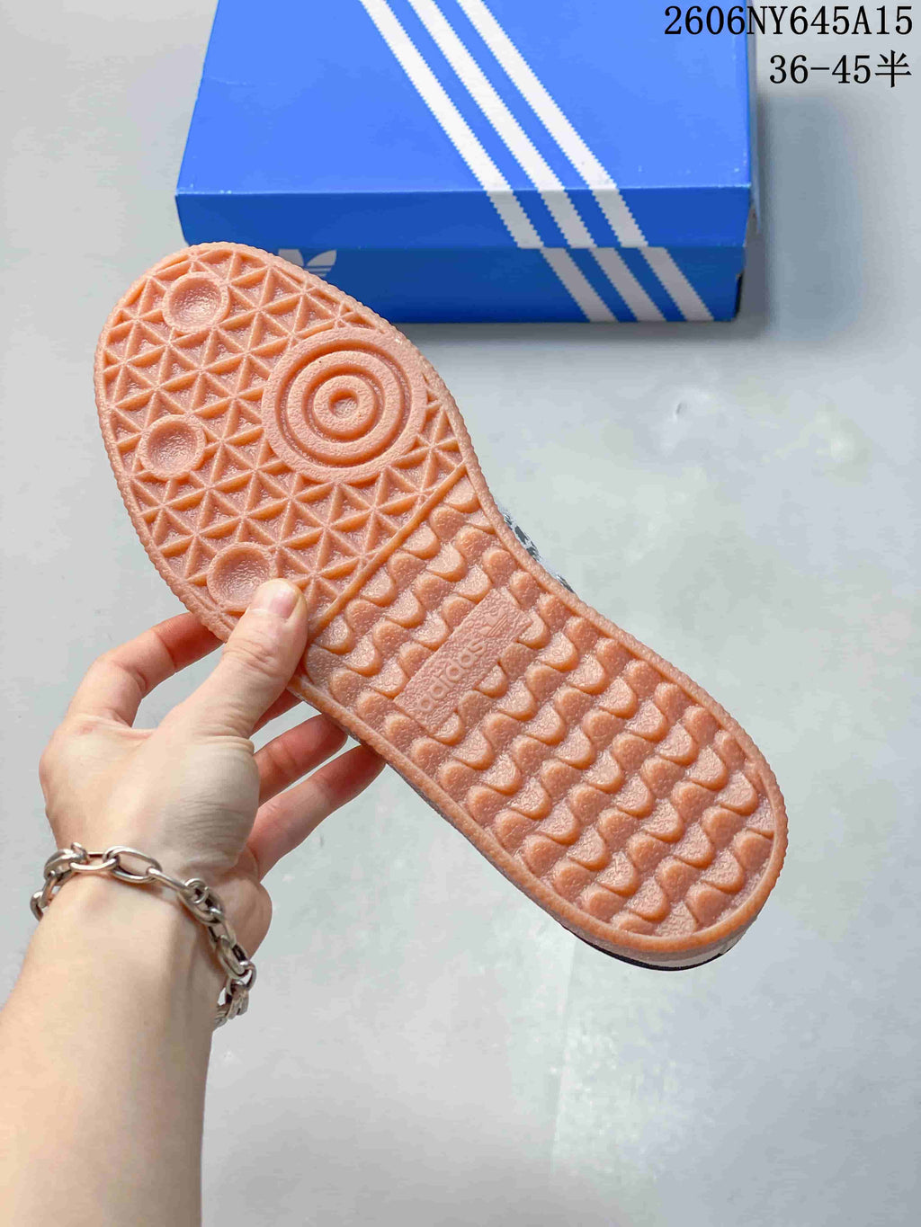 Textured gum-colored outsole shown on the adidas Sambae sneaker