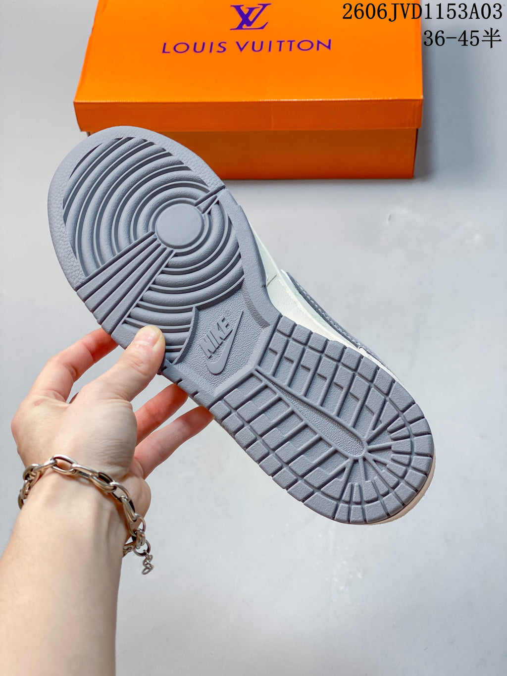 Close-up of the grey patterned outsole