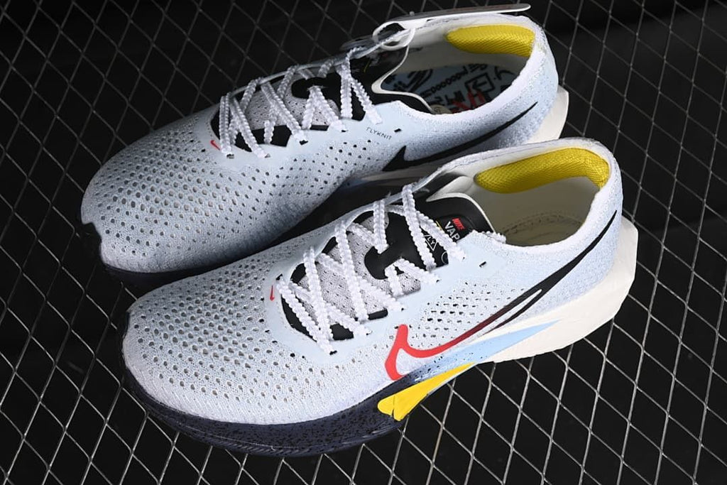 Pair of white Nike ZoomX Vaporfly NEXT% 3 shoes viewed from above