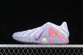 Side view of white and grey Nike Ja 3 EP basketball shoes with bright orange and pink accents