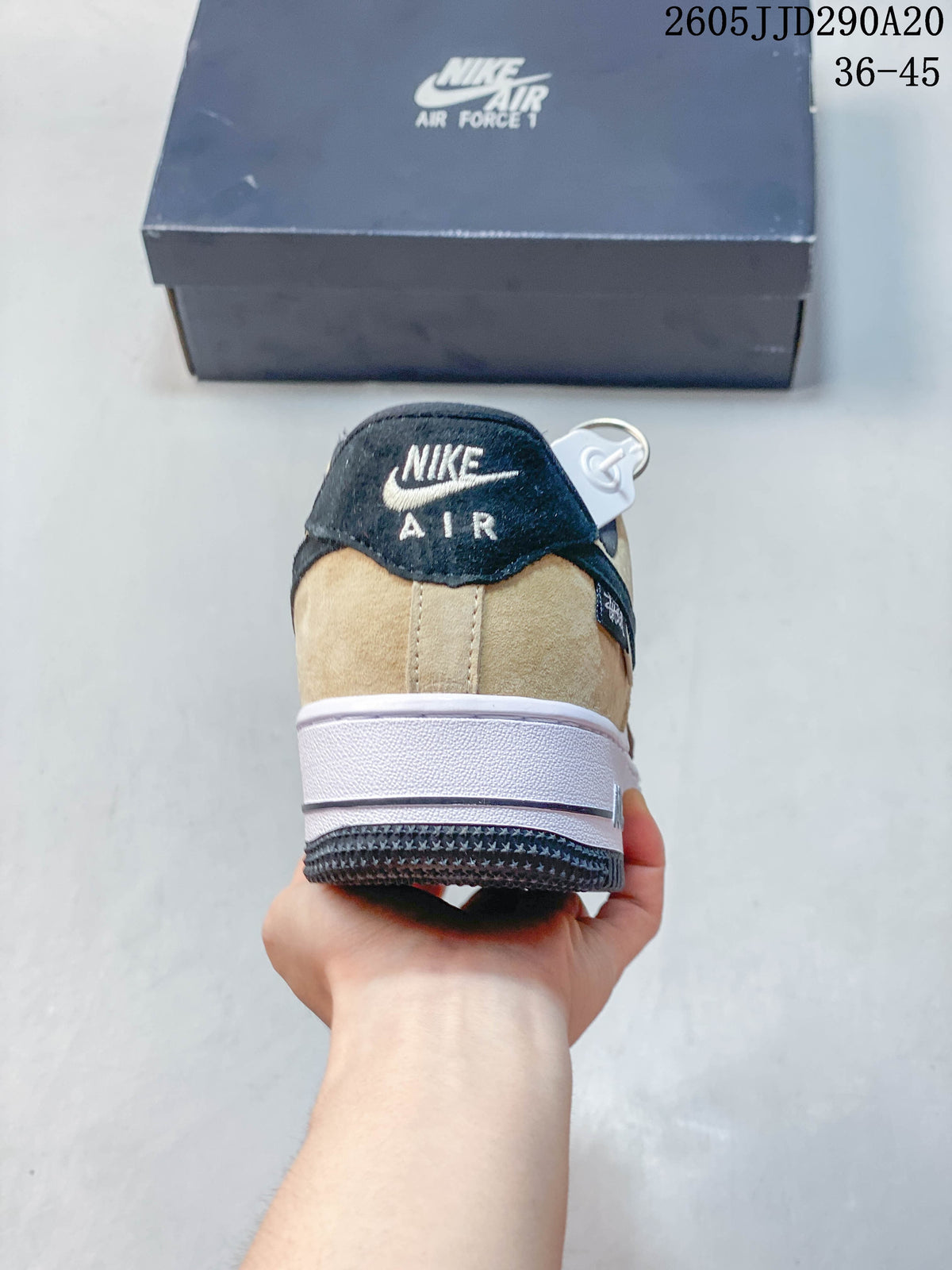 Rear view of a Nike Air Force 1 Shadow sneaker showing layered heel panels