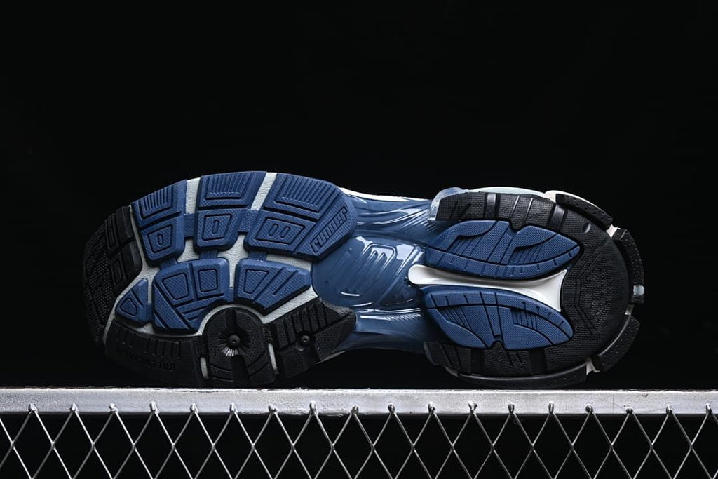 Underside view showing the patterned blue and black outsole