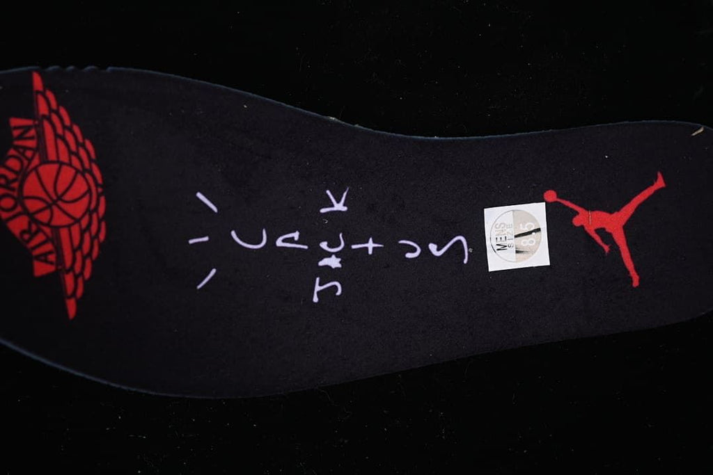 Close-up of the insole with Jordan and graphic branding; size sticker visible