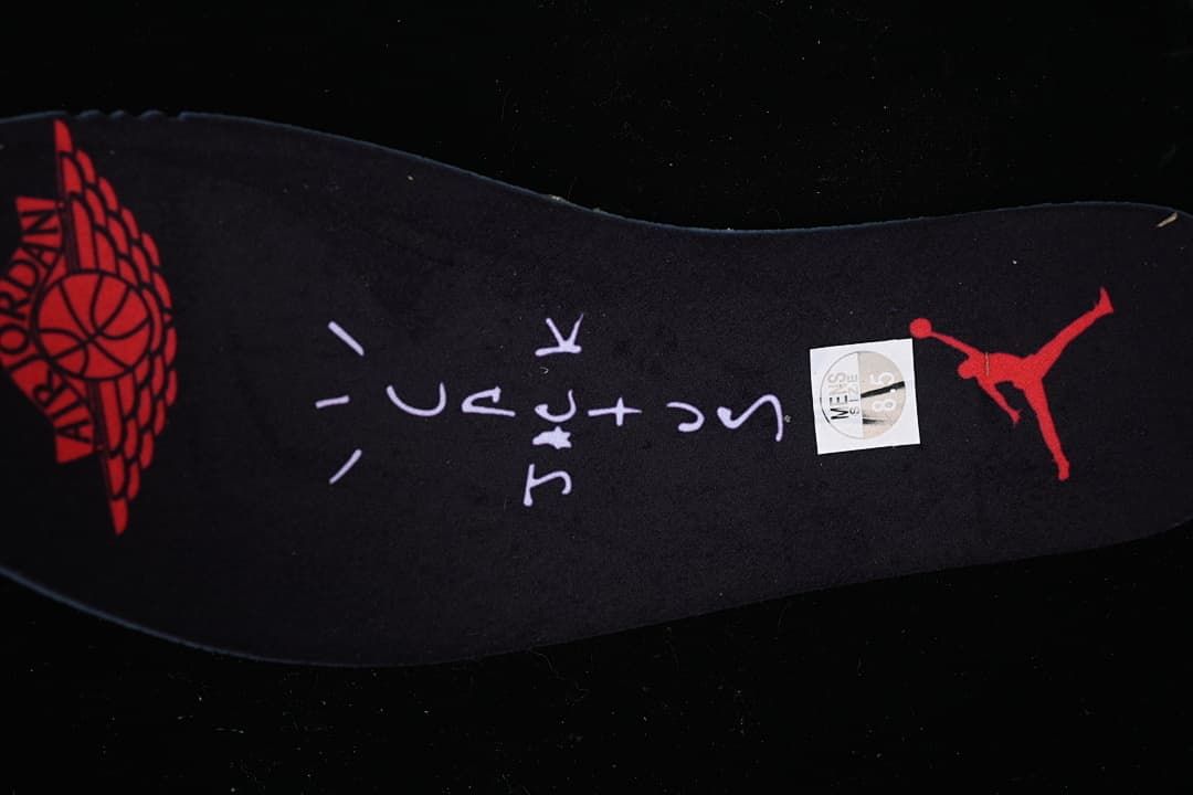 Close-up of the insole with Jordan and graphic branding; size sticker visible