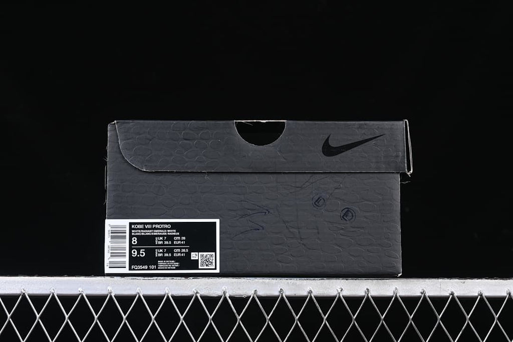 Shoe box label identifying Kobe VIII Protro and showing size details