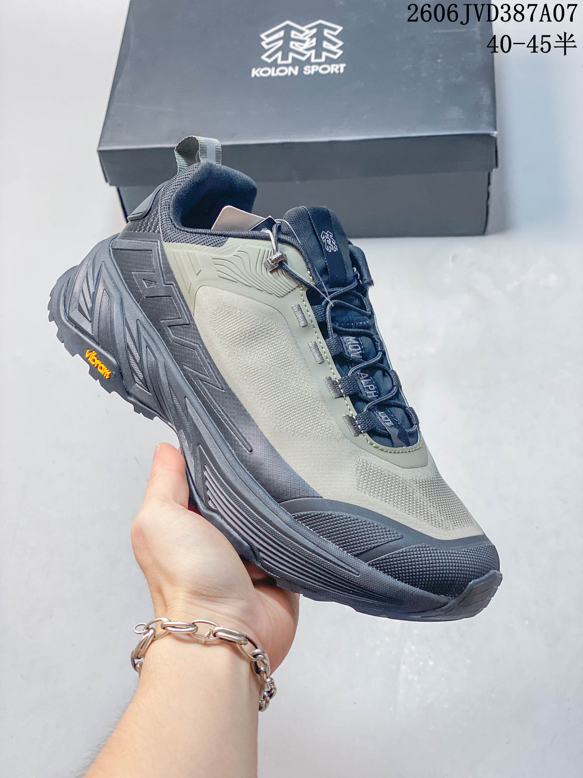 Angled side view of the sneaker showing its panels, laces, and outsole