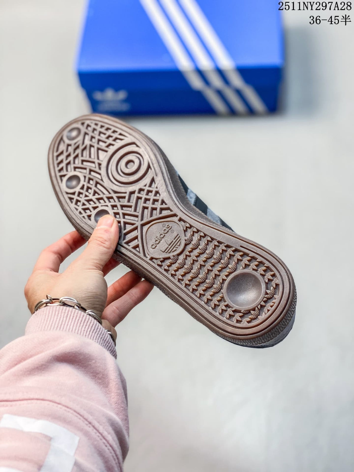 Close-up of the patterned brown outsole