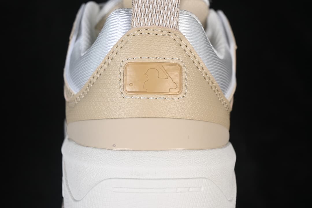 Rear detail of the sneaker with MLB mark and heel pull tab