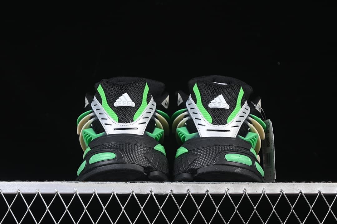 Rear view of the pair showing heel panels and green accents