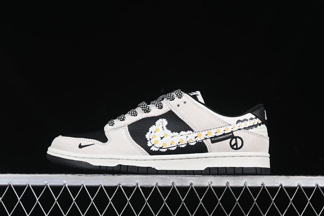 Side view showing the daisy-patterned Swoosh and yellow accents