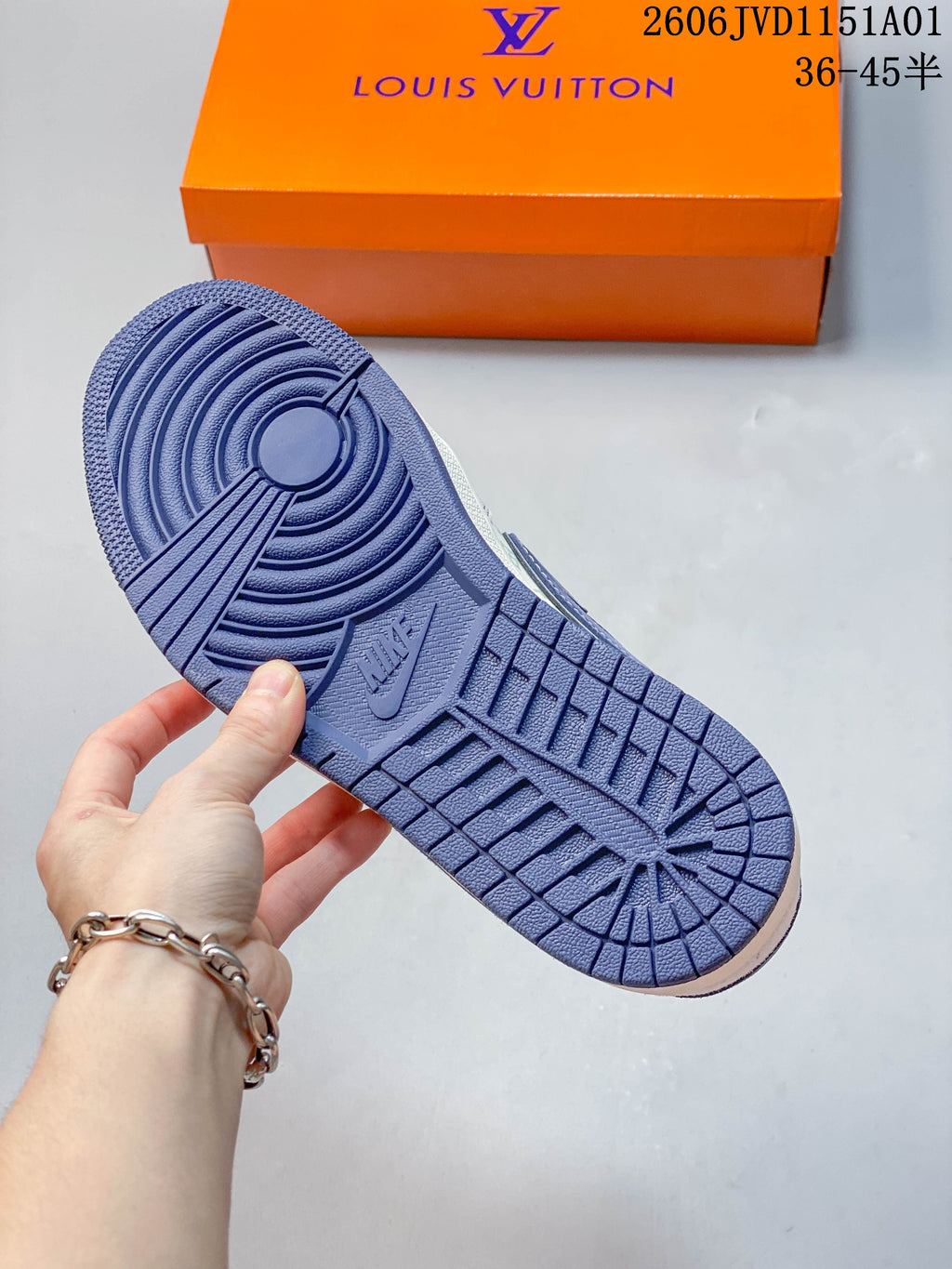 Close-up of the blue patterned outsole