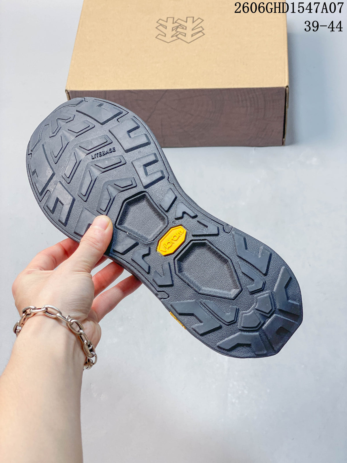 Close-up of the patterned sneaker outsole with visible Vibram branding